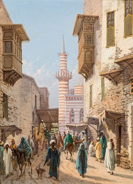 A Street Scene In Cairo Oil Painting by Girolamo Gianni