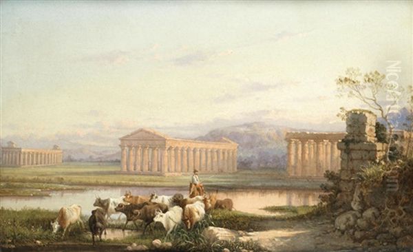 Temples At Paestum, Italy Oil Painting by Girolamo Gianni