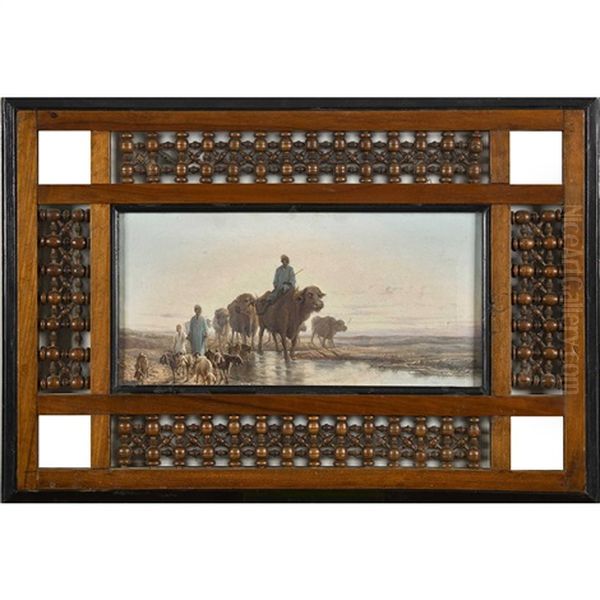 Orientalische Hirtenszene Mit Ziegen Und Buffelherde Oil Painting by Girolamo Gianni