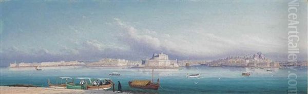 Calm Waters In The Grand Harbour, Valetta Oil Painting by Girolamo Gianni