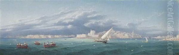 Stormy Waters In The Grand Harbour, Valetta Oil Painting by Girolamo Gianni