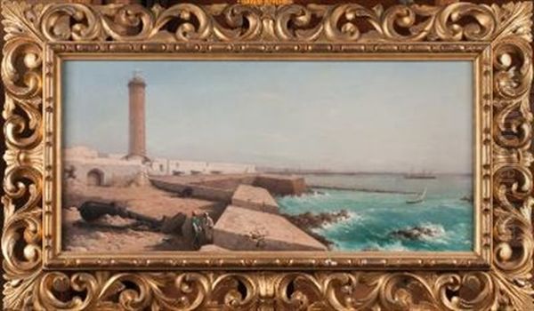 Alexandria, The Lighthouse And Fortifications, British Fleet Offshore by Girolamo Gianni