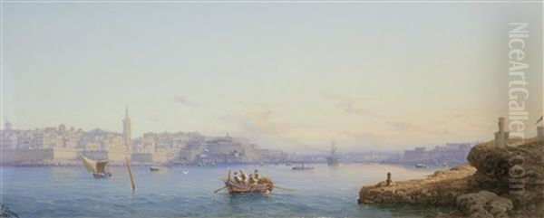 A View Of Valletta Harbour Oil Painting by Girolamo Gianni