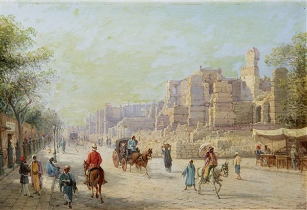 A Street Scene In Alexandria After The Bombardment By The British In 1882 Oil Painting by Girolamo Gianni