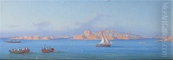 Harbour Scenes, Valletta, Malta (set Of 3) Oil Painting by Girolamo Gianni