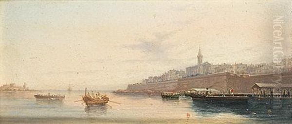 The Grand Harbour, Valletta (+ Marsamxett Harbour, Valletta; Pair) Oil Painting by Girolamo Gianni