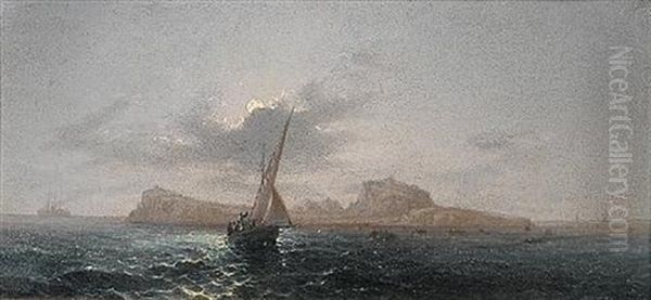 The Bay Of Naples By Moonlight (+ Capri By Moonlight; Pair, 1 Signed And Dated) Oil Painting by Girolamo Gianni