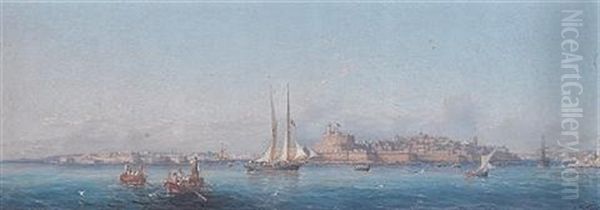 Off Fort St. Elmo (+ St. Paul's Bay; Pair) Oil Painting by Girolamo Gianni