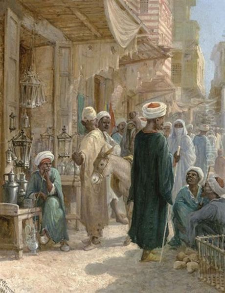 A View Of The Sharia Al-muizz Il-din Allah, Near Bayn Al-qasrayn, Cairo Oil Painting by Girolamo Gianni