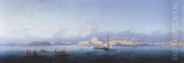 Vessels Off Fort St. Elmo, Valetta, Malta Oil Painting by Girolamo Gianni