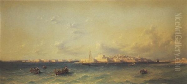 Local Craft Off The Peninsula Of St. Elmo, Valetta, Malta, By Day Oil Painting by Girolamo Gianni