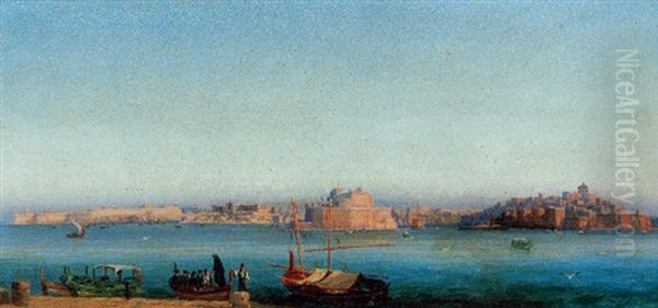 View Of The Grand Harbour, Valetta, Malta Oil Painting by Girolamo Gianni