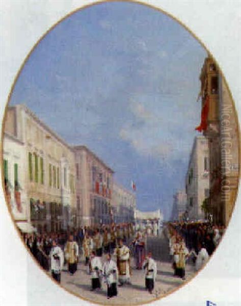 A Religious Procession Oil Painting by Girolamo Gianni