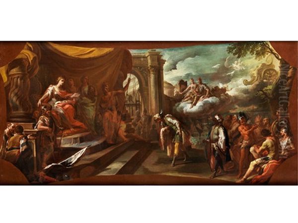 Aeneas Verbeugt Sich Vor Der Konigin Dido Im Tempel Der Juno Von Karthago Oil Painting by Corrado Giaquinto