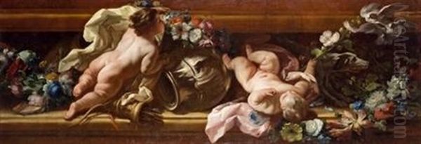 Putti Con Guirnalda De Flores Oil Painting by Corrado Giaquinto