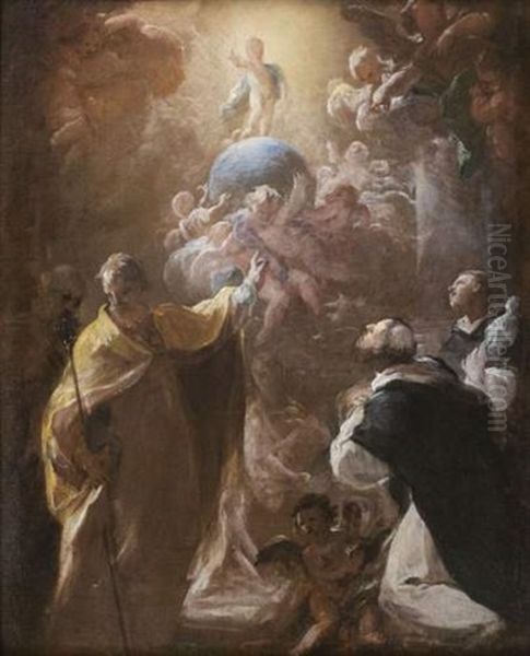 L'enfant Jesus Apparaissant A Saint Dominique Et Saint Nicolas (sketch) Oil Painting by Corrado Giaquinto