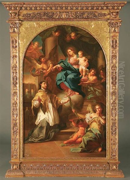 The Virgin And Child With The Marytr Saint John Nepomuk Oil Painting by Corrado Giaquinto