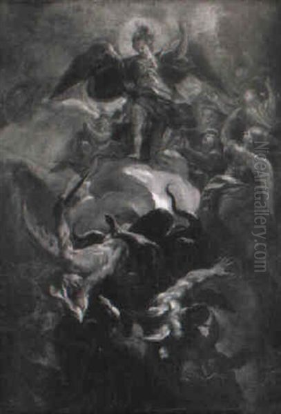 Saint Michel Chassant Les Anges Rebelles Oil Painting by Corrado Giaquinto