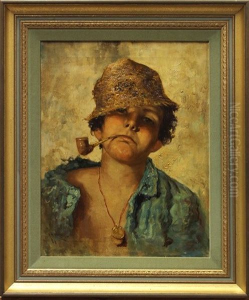 Young Boy With Corn Cob Pipe Oil Painting by Carmine Giardello