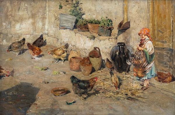 Galline Nel Cortile Oil Painting by Carmine Giardiello