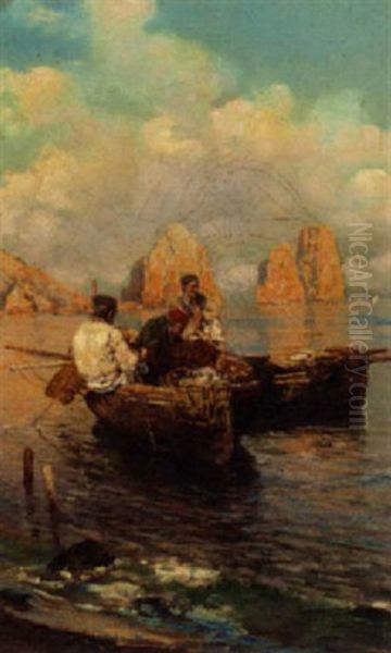 Fishermen Off Capri Oil Painting by Carmine Giardiello