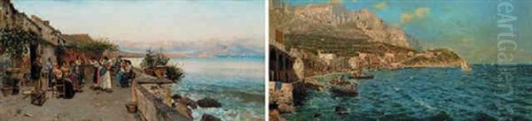 View Of Capri And Bay Of Naples Oil Painting by Carmine Giardiello