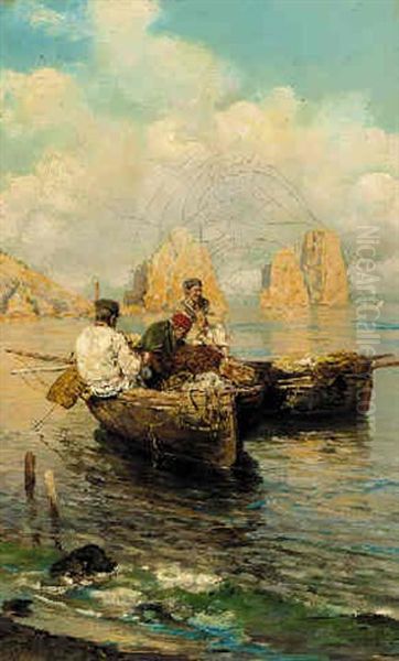 Fishermen Off Capri Oil Painting by Carmine Giardiello