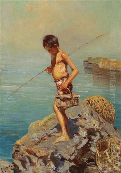 The Young Angler Oil Painting by Giuseppe Giardiello