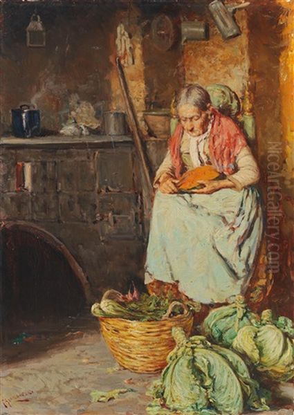 In The Kitchen Oil Painting by Giuseppe Giardiello