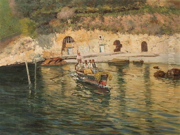 Fishers Near Sorrento Oil Painting by Giuseppe Giardiello