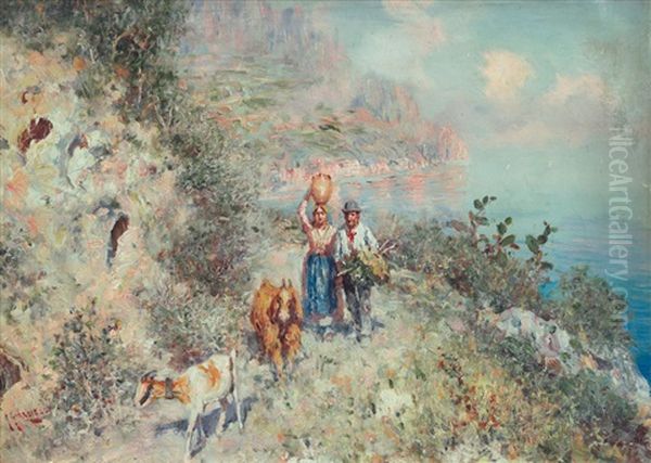 Pastori In Riviera Oil Painting by Giuseppe Giardiello