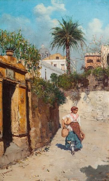 Street On Capri Oil Painting by Giuseppe Giardiello