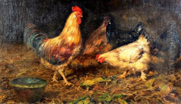 Cock And Hens Oil Painting by Giuseppe Giardiello