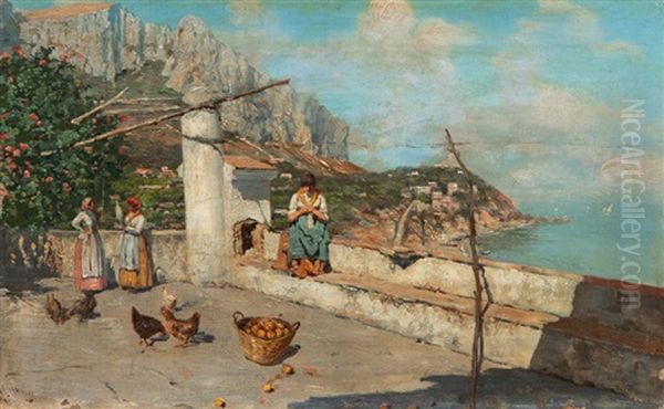 Terrace On Capri Oil Painting by Giuseppe Giardiello