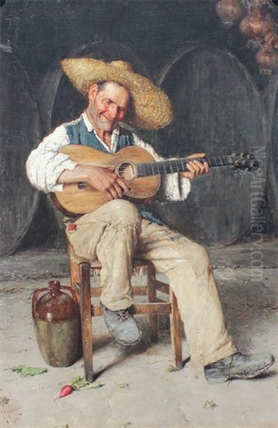 The Guitar Player Oil Painting by Giuseppe Giardiello