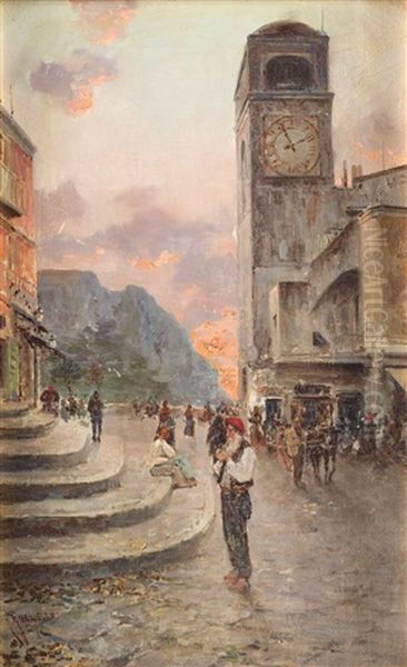 Capri. Piazza Umberto I Oil Painting by Giuseppe Giardiello