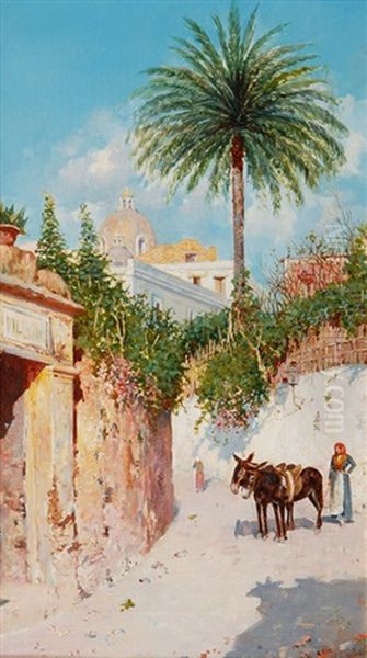 Idyllic Street In Naples Oil Painting by Giuseppe Giardiello