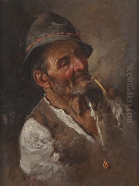 Pipe Smoking Man Oil Painting by Giuseppe Giardiello