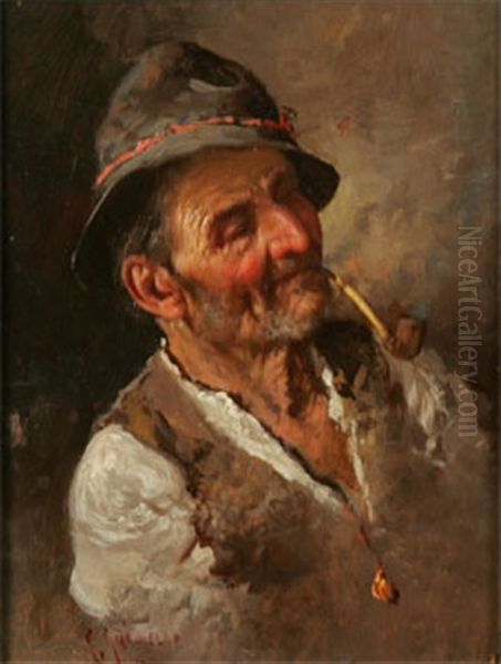 Neapolitansk Man Med Pipa Oil Painting by Giuseppe Giardiello