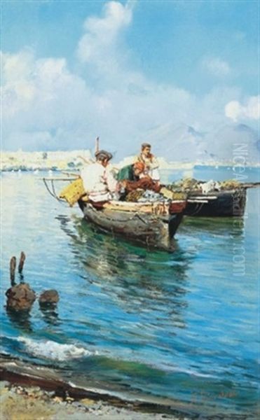 Halaszok A Napolyi-obolben (fishermen) Oil Painting by Giuseppe Giardiello