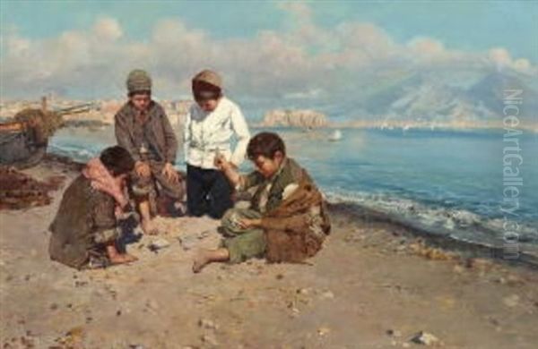 Kleine Neapolitaner Beim Kartenspiel Am Strand Oil Painting by Giuseppe Giardiello