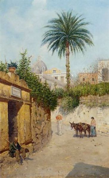 A Daily Stroll In Capri Oil Painting by Giuseppe Giardiello