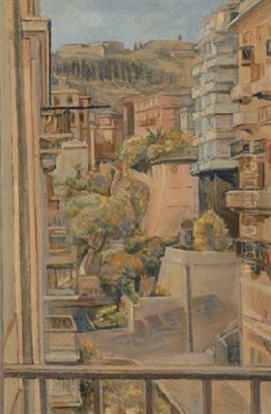 Il Forte Di Santa Tecla Visto Da San Martino Oil Painting by Cesare Rosario Giarrusso