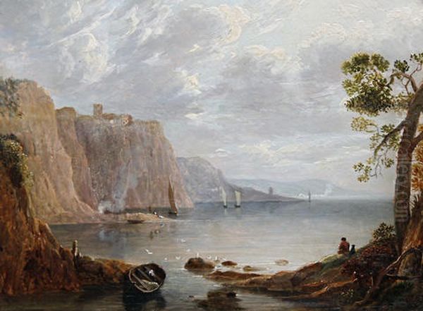 A Coastal Landscape Oil Painting by Robert Gibb the Elder