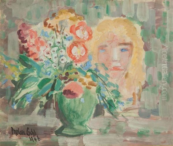 Girl With Flowers Oil Painting by Henry William Phelan Gibb