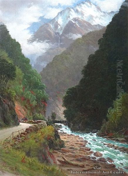 Otira Gorge With Coach Oil Painting by John Gibb