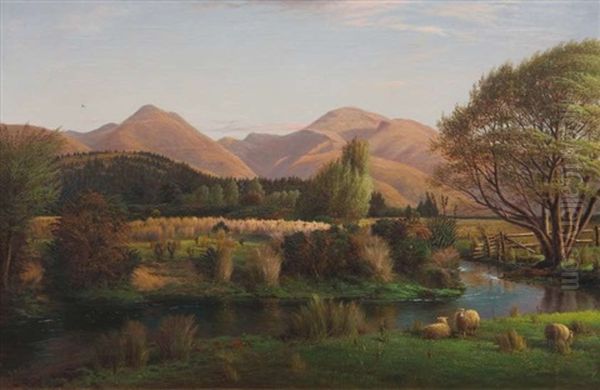 On The Heathcote River At Cashmere, Christchurch Oil Painting by John Gibb