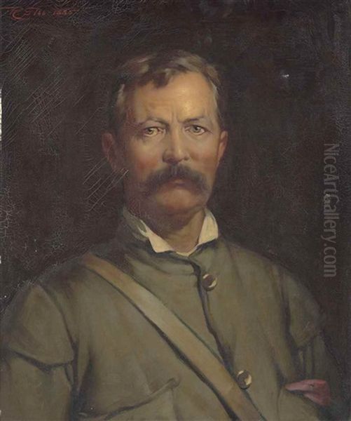 Portrait Of Sir Henry Morton Stanley, Gcb, Half Length In A Green Tunic With White Shirt And Wing Collar Oil Painting by Robert Gibb