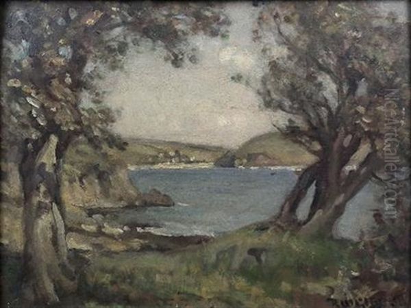 Trees Framing A Water Landscape Oil Painting by Percy William Gibbs