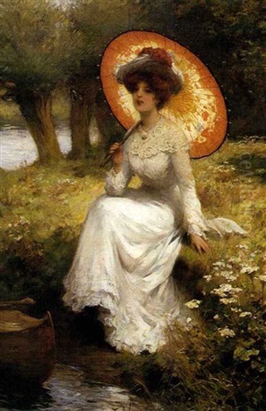 By The Pond Oil Painting by Percy William Gibbs